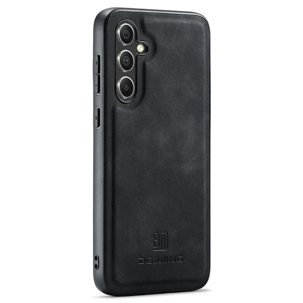 DG.MING For Samsung Galaxy S24 FE Case PU Leather Covered PC+TPU Hybrid Phone Shell - Black - 1