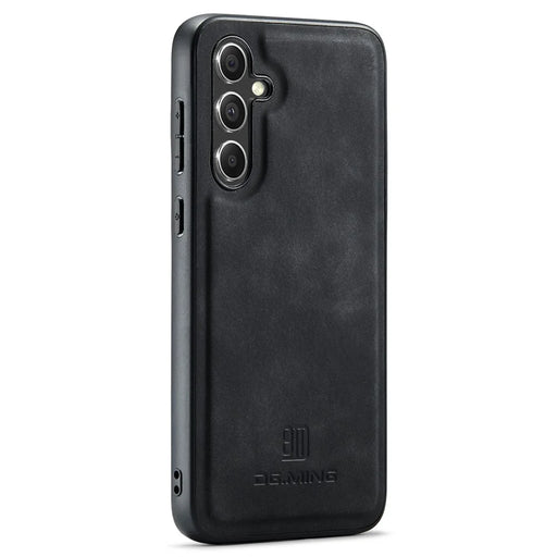 DG.MING For Samsung Galaxy S24 FE Case PU Leather Covered PC+TPU Hybrid Phone Shell - Black - 1