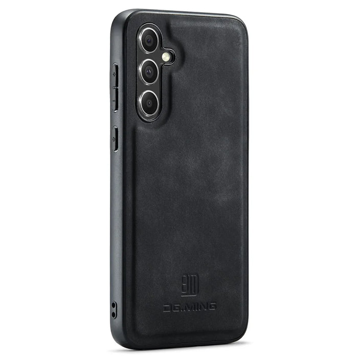 DG.MING For Samsung Galaxy S24 FE Case PU Leather Covered PC+TPU Hybrid Phone Shell - Black - 1