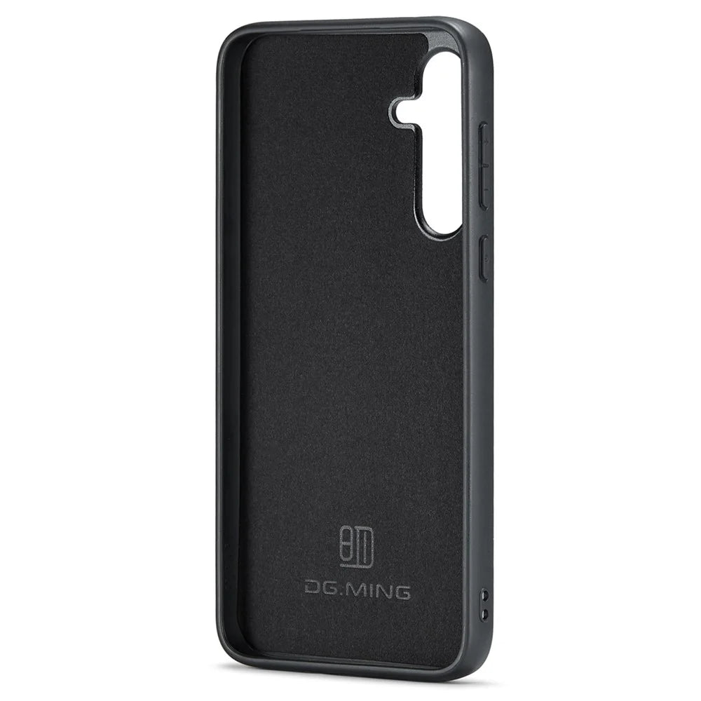 DG.MING For Samsung Galaxy S24 FE Case PU Leather Covered PC+TPU Hybrid Phone Shell - Black - 3