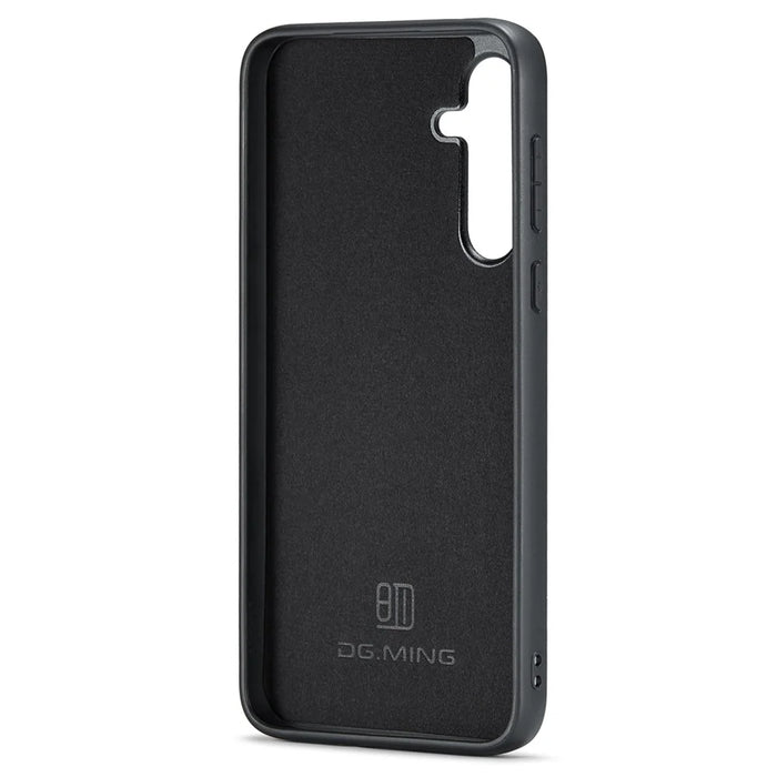 DG.MING For Samsung Galaxy S24 FE Case PU Leather Covered PC+TPU Hybrid Phone Shell - Black - 3