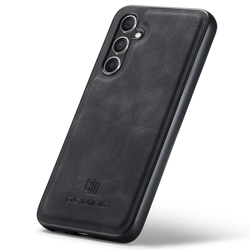 DG.MING For Samsung Galaxy S24 FE Case PU Leather Covered PC+TPU Hybrid Phone Shell - Black - 5