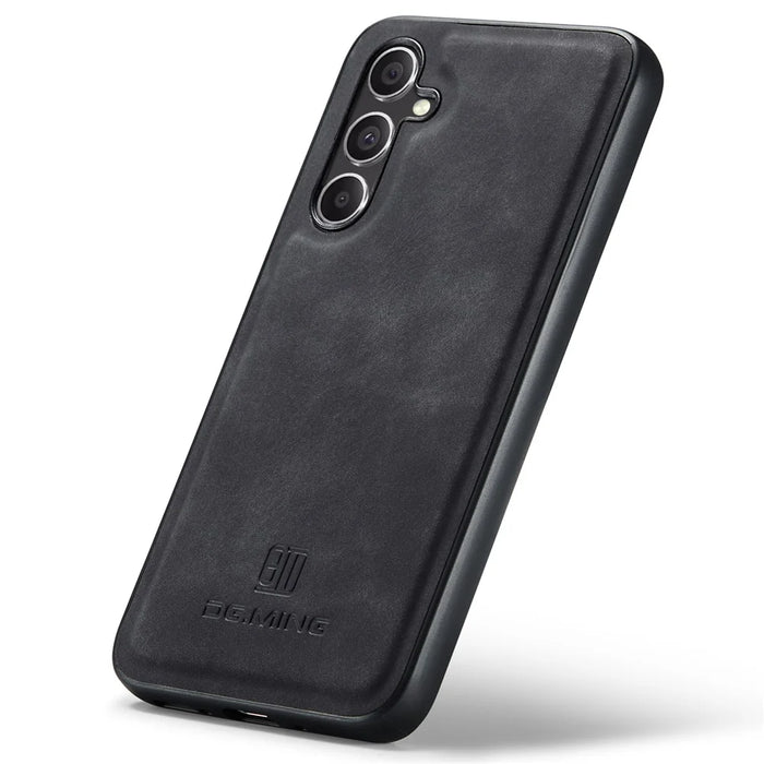 DG.MING For Samsung Galaxy S24 FE Case PU Leather Covered PC+TPU Hybrid Phone Shell - Black - 5