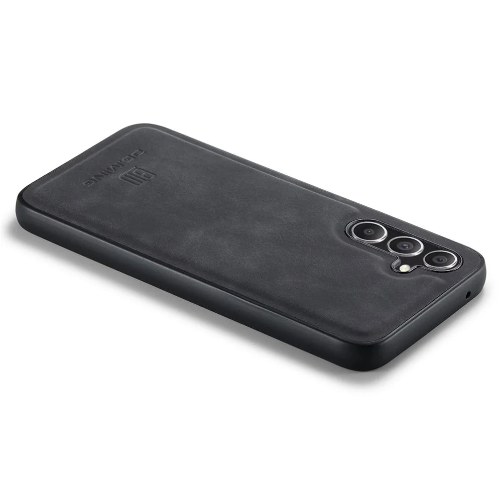 DG.MING For Samsung Galaxy S24 FE Case PU Leather Covered PC+TPU Hybrid Phone Shell - Black - 6