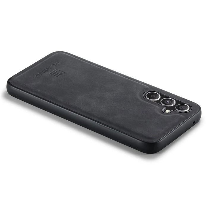 DG.MING For Samsung Galaxy S24 FE Case PU Leather Covered PC+TPU Hybrid Phone Shell - Black - 6