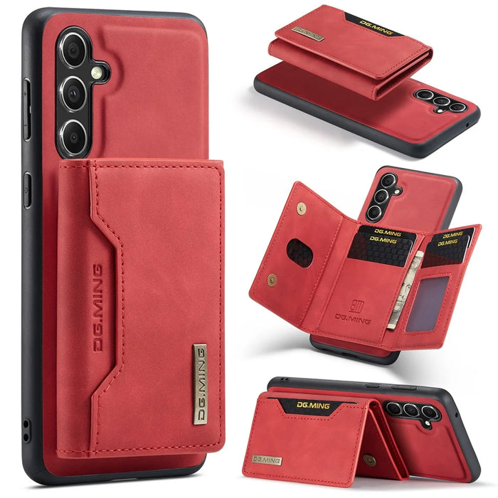DG.MING M2 Series for Samsung Galaxy S24 FE Case PU+PC+TPU Phone Cover Detachable Wallet - Red - 1