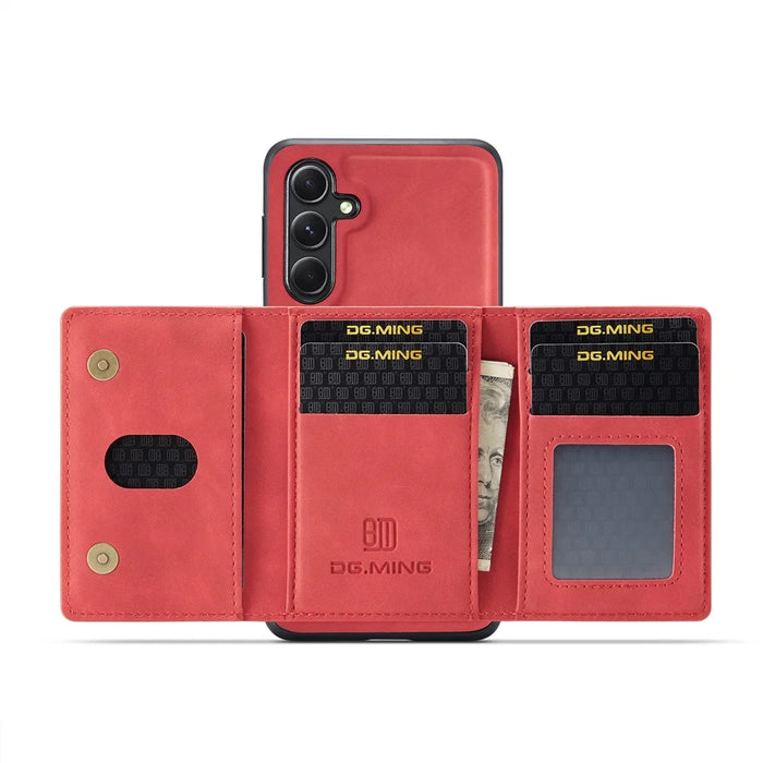 DG.MING M2 Series for Samsung Galaxy S24 FE Case PU+PC+TPU Phone Cover Detachable Wallet - Red - 3