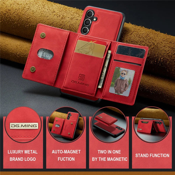 DG.MING M2 Series for Samsung Galaxy S24 FE Case PU+PC+TPU Phone Cover Detachable Wallet - Red - 4