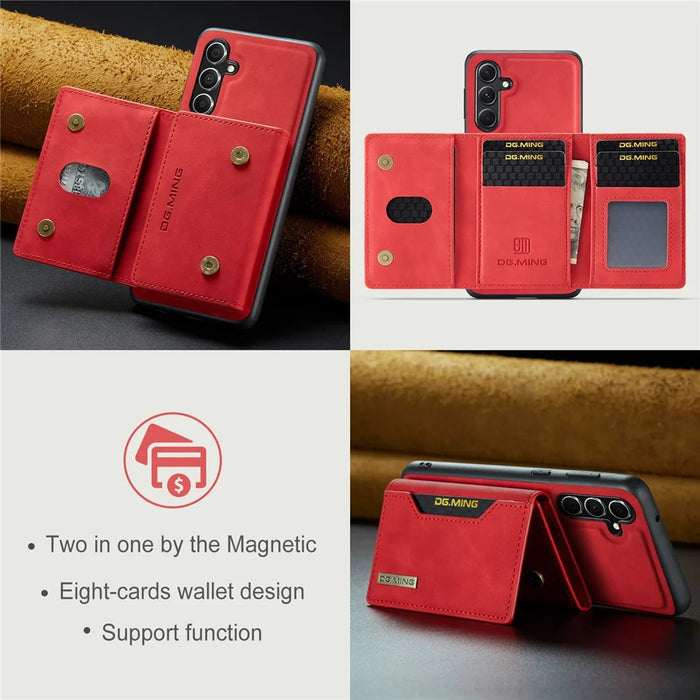 DG.MING M2 Series for Samsung Galaxy S24 FE Case PU+PC+TPU Phone Cover Detachable Wallet - Red - 7