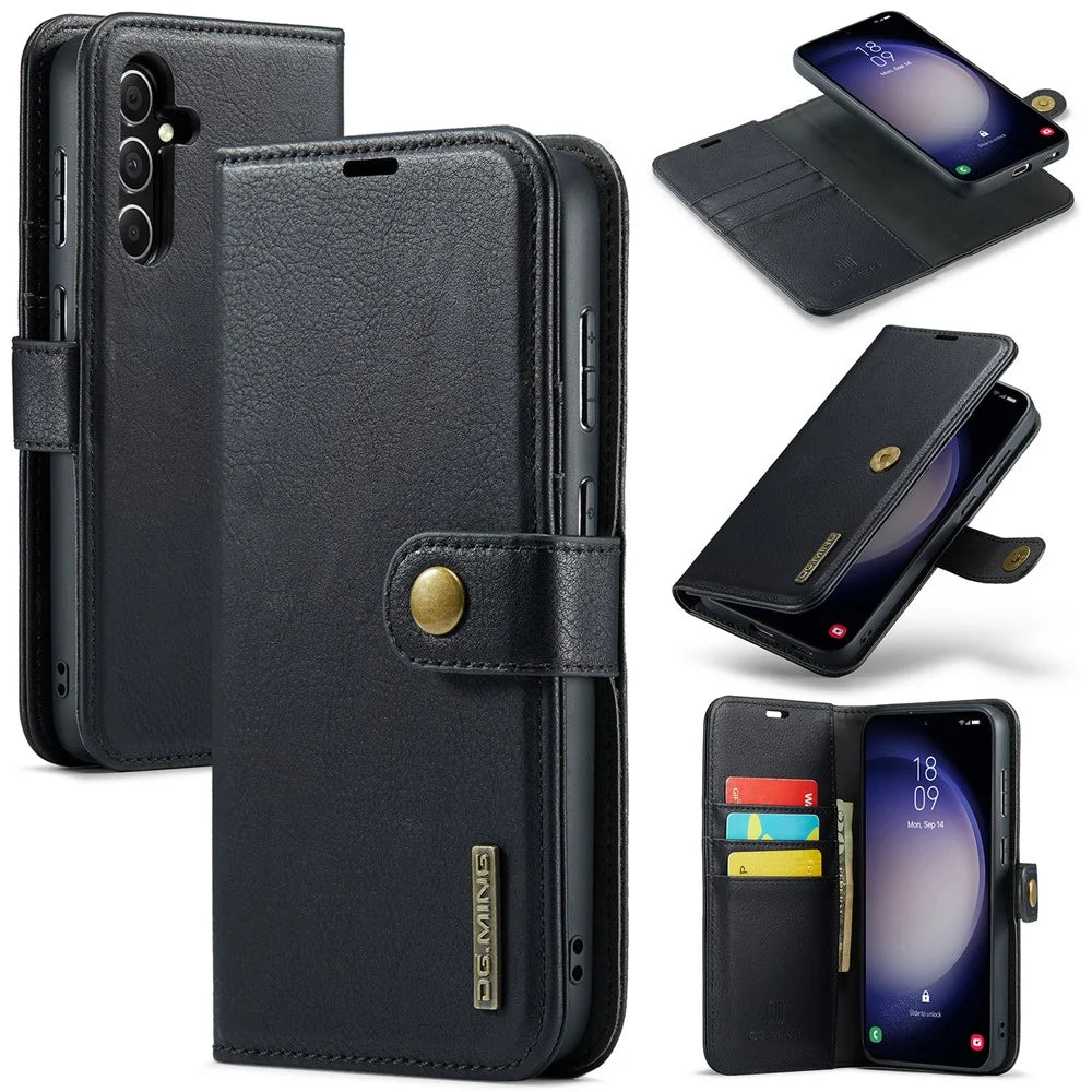 DG.MING for Samsung Galaxy S24 FE Case Detachable Split Leather Phone Cover - Black - 1