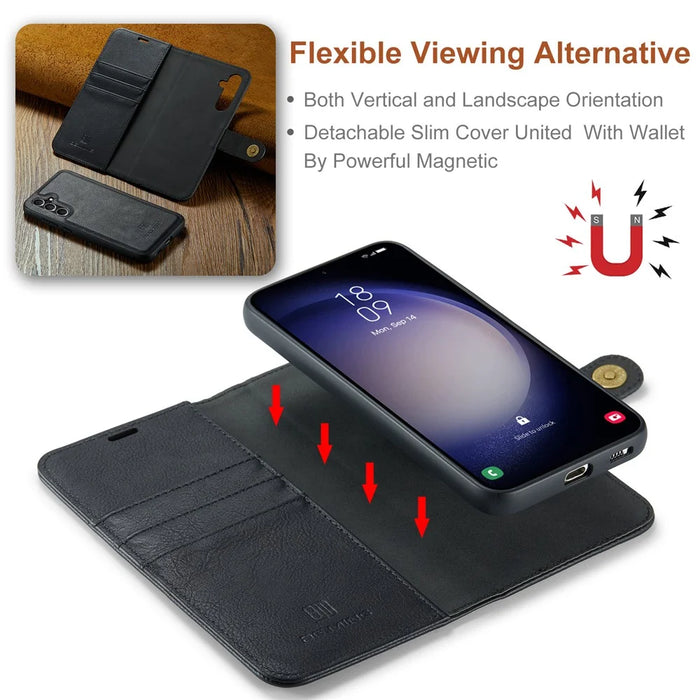 DG.MING for Samsung Galaxy S24 FE Case Detachable Split Leather Phone Cover - Black - 4