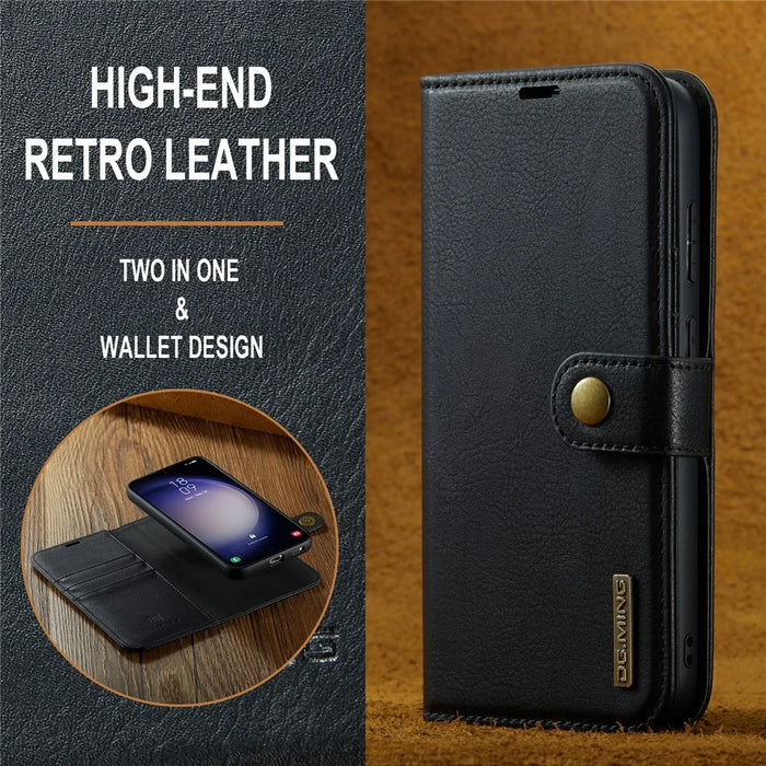 DG.MING for Samsung Galaxy S24 FE Case Detachable Split Leather Phone Cover - Black - 7