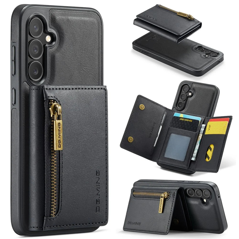DG.MING M5 Series For Samsung Galaxy S24 FE Case Detachable Magnetic Leather Phone Cover with Card Slots - Black - 1