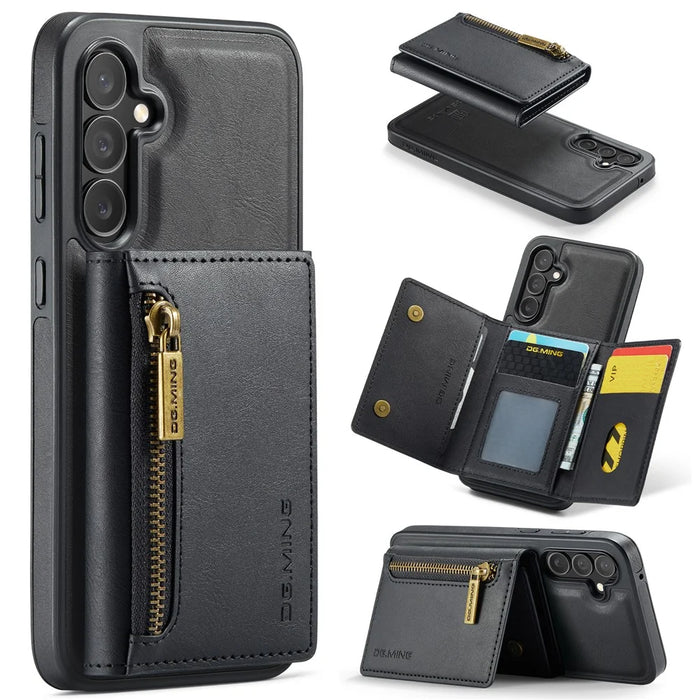 DG.MING M5 Series For Samsung Galaxy S24 FE Case Detachable Magnetic Leather Phone Cover with Card Slots - Black - 1