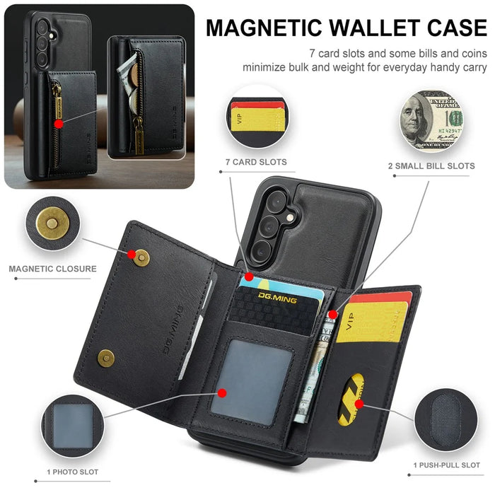 DG.MING M5 Series For Samsung Galaxy S24 FE Case Detachable Magnetic Leather Phone Cover with Card Slots - Black - 6