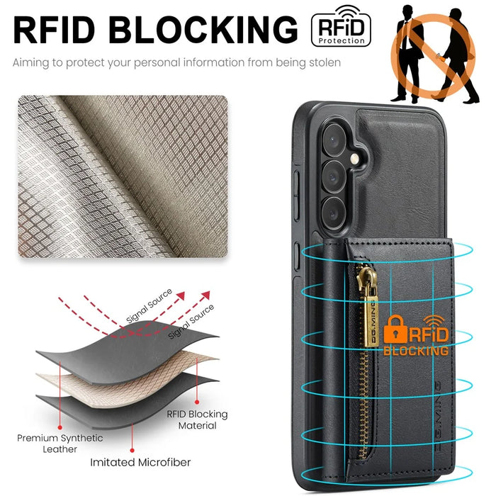 DG.MING M5 Series For Samsung Galaxy S24 FE Case Detachable Magnetic Leather Phone Cover with Card Slots - Black - 7