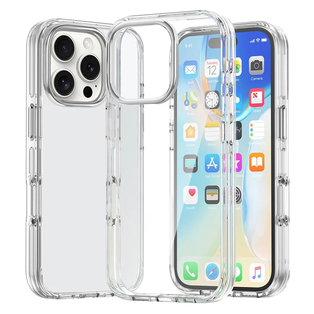 For iPhone 16 Pro Max Case Airbag Design PC+TPU Clear Protective Phone Cover - 4