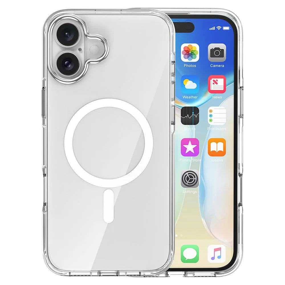 For iPhone 16 Case Compatible with MagSafe Airbag Design PC+TPU Clear Phone Cover - 1