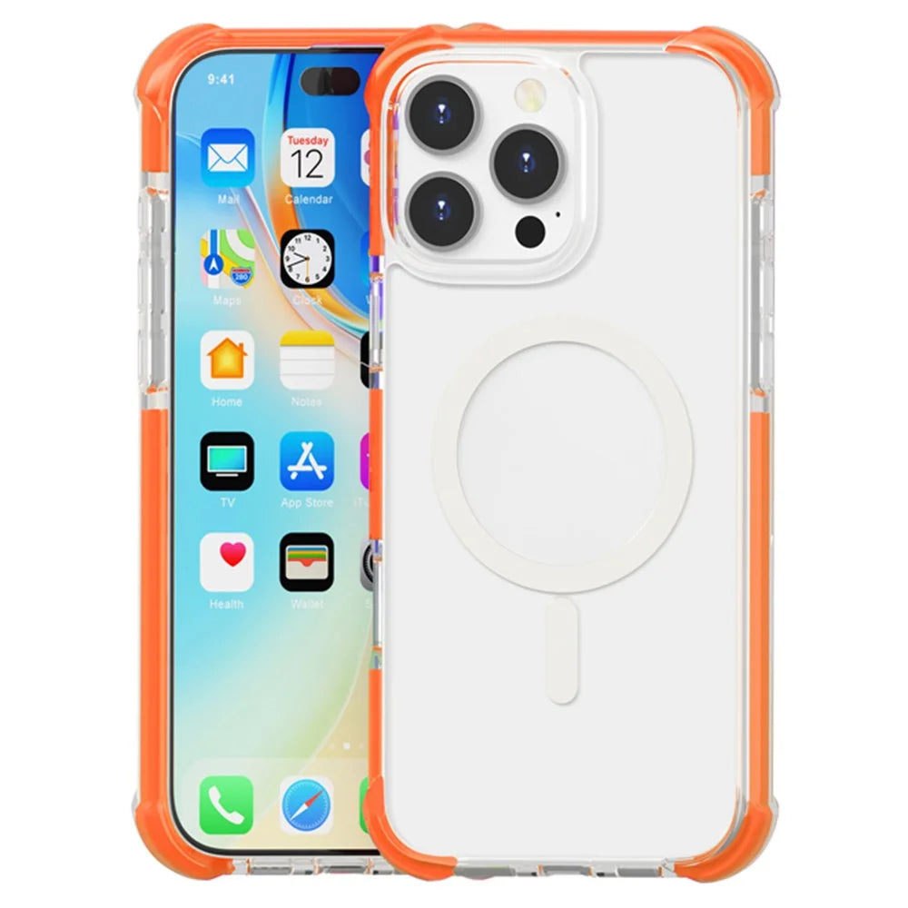 For iPhone 16 Pro Max Case Compatible with MagSafe Reinforced Corners TPU+Acrylic+TPE Phone Cover - Orange - 1