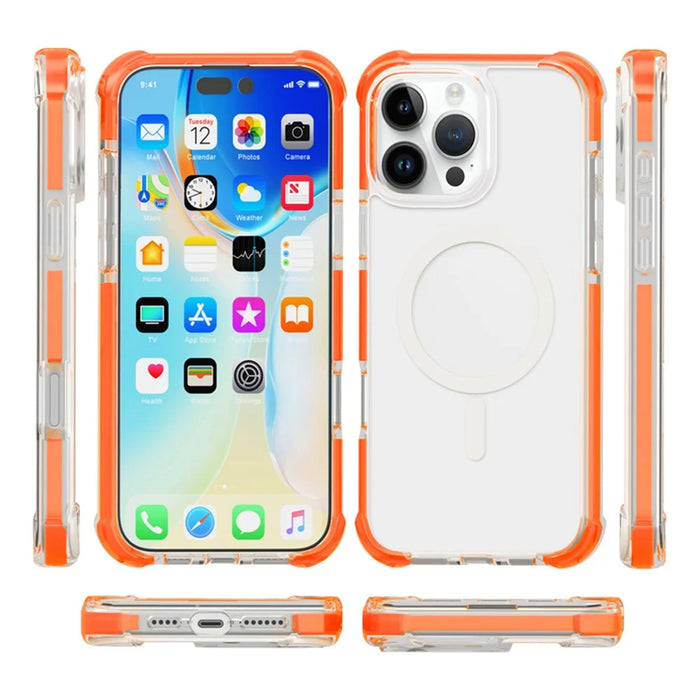 For iPhone 16 Pro Max Case Compatible with MagSafe Reinforced Corners TPU+Acrylic+TPE Phone Cover - Orange - 5