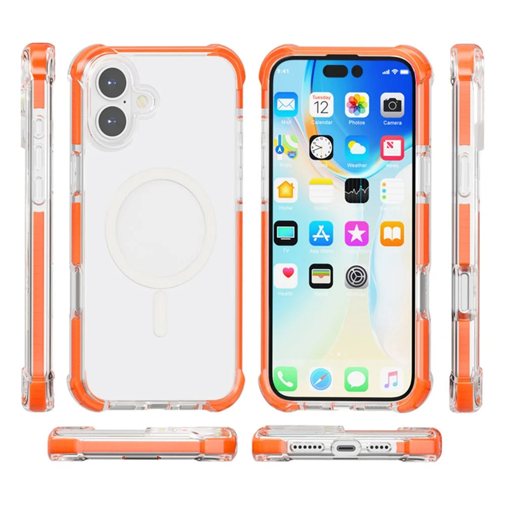 For iPhone 16 Case Compatible with MagSafe Reinforced Corners TPU+Acrylic+TPE Phone Cover - Orange - 5