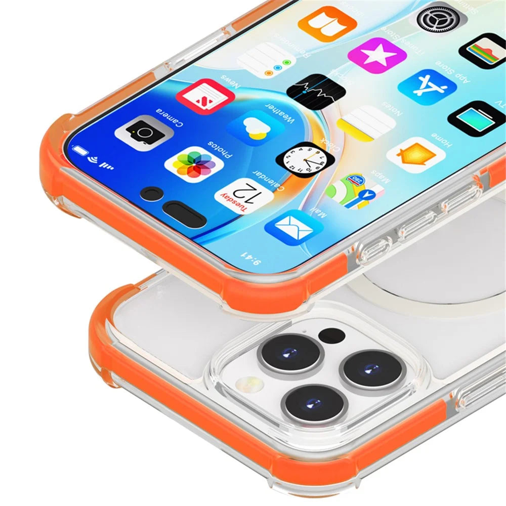 For iPhone 16 Pro Case Compatible with MagSafe Reinforced Corners TPU+Acrylic+TPE Phone Cover - Orange - 4