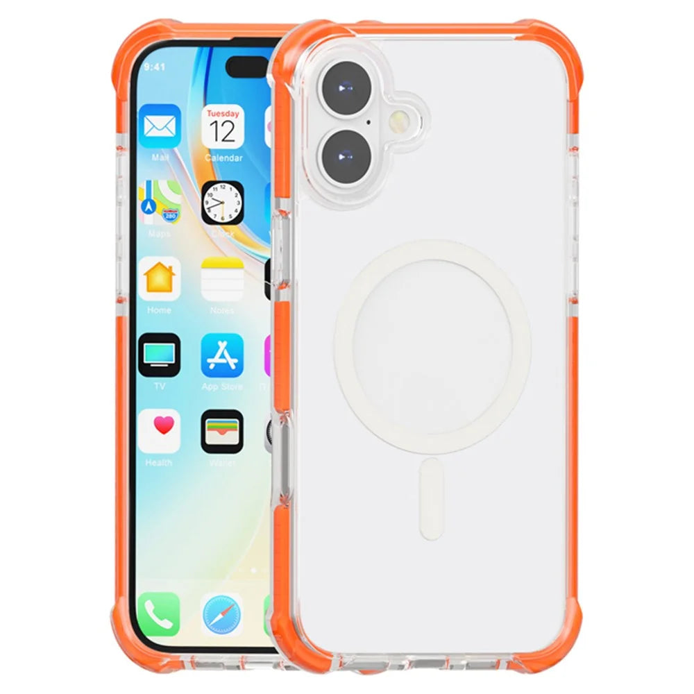 For iPhone 16 Plus Case Compatible with MagSafe Reinforced Corners TPU+Acrylic+TPE Phone Cover - Orange - 1