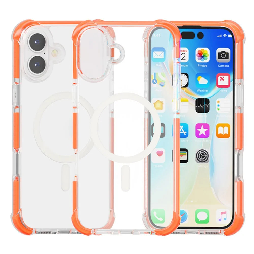 For iPhone 16 Plus Case Compatible with MagSafe Reinforced Corners TPU+Acrylic+TPE Phone Cover - Orange - 2