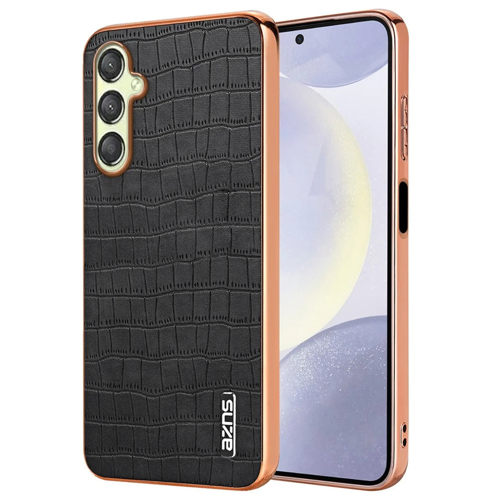 AZNS For Samsung Galaxy A16 5G / A16 4G Case Electroplating Crocodile Texture PU+TPU Phone Cover - Black - 1