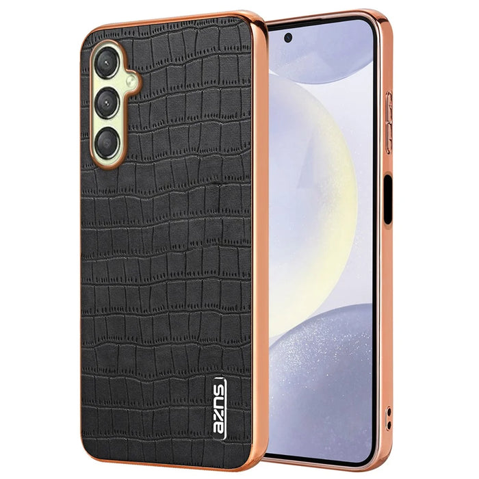AZNS For Samsung Galaxy A16 5G / A16 4G Case Electroplating Crocodile Texture PU+TPU Phone Cover - Black - 1
