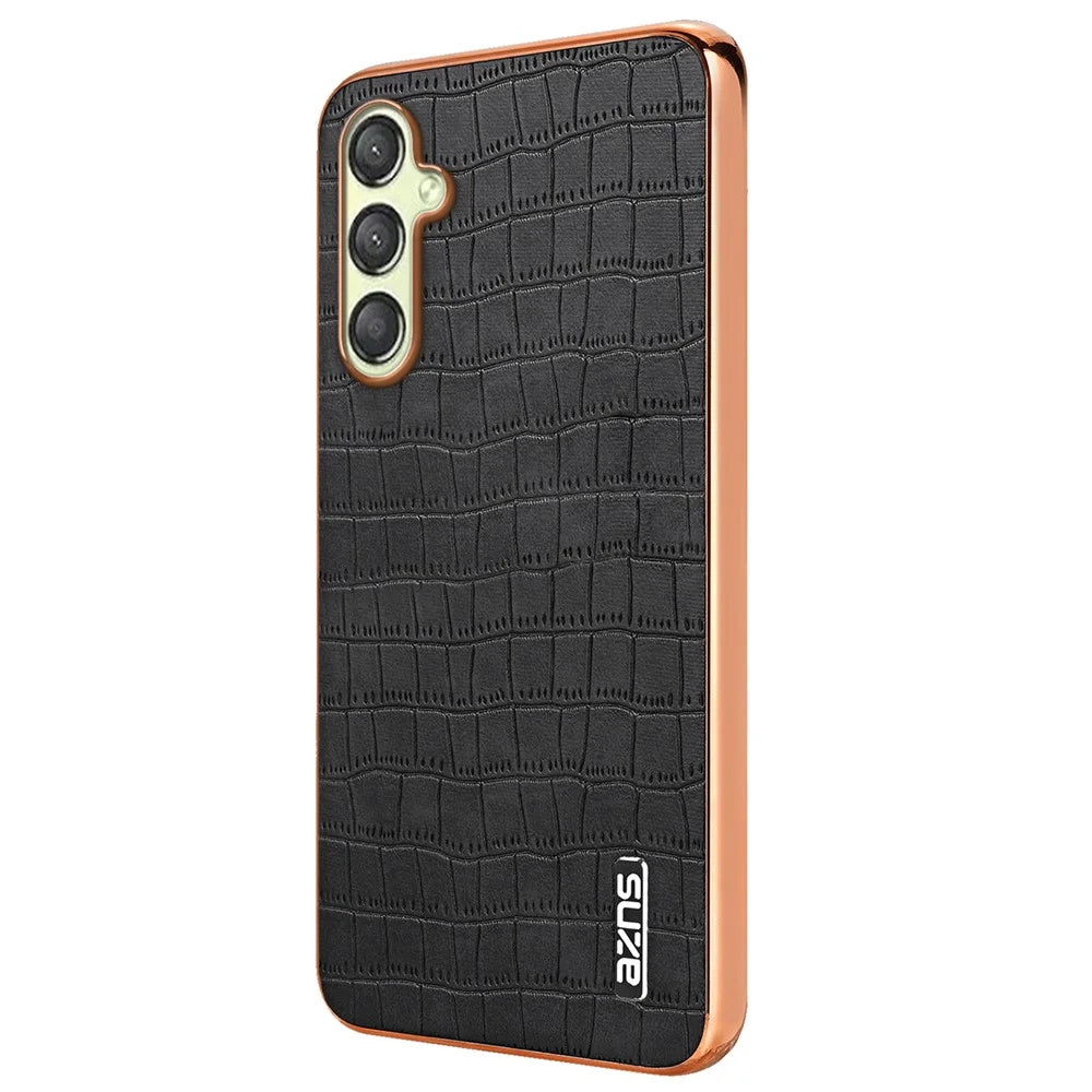 AZNS For Samsung Galaxy A16 5G / A16 4G Case Electroplating Crocodile Texture PU+TPU Phone Cover - Black - 2