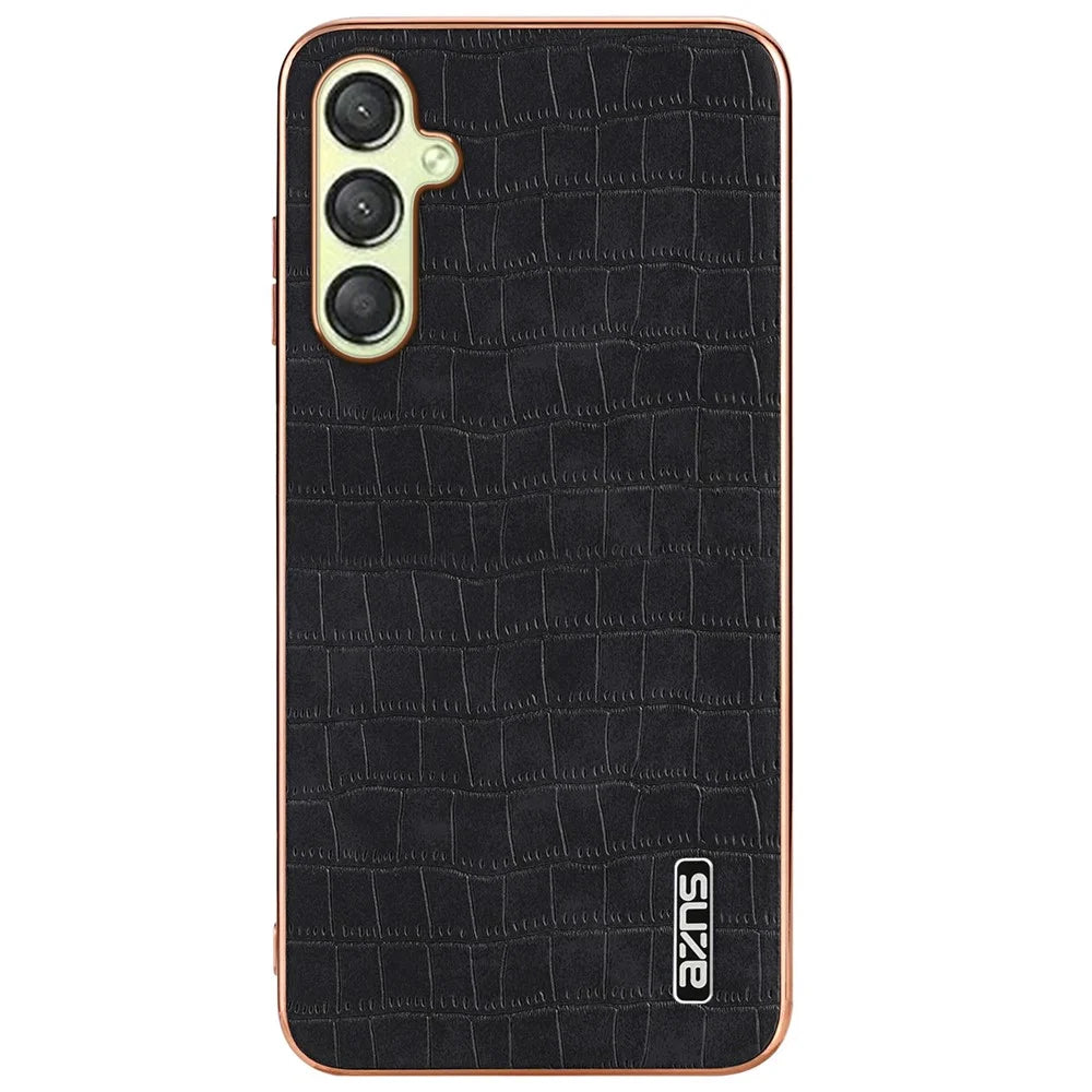 AZNS For Samsung Galaxy A16 5G / A16 4G Case Electroplating Crocodile Texture PU+TPU Phone Cover - Black - 3