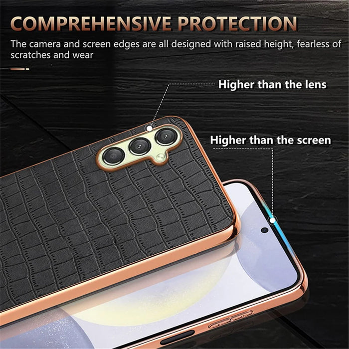 AZNS For Samsung Galaxy A16 5G / A16 4G Case Electroplating Crocodile Texture PU+TPU Phone Cover - Black - 5