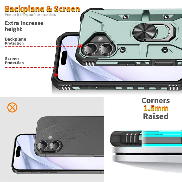 For iPhone 16 Case PC+ TPU Anti-Drop Phone Cover with Ring Kickstand - Dark Green - 3