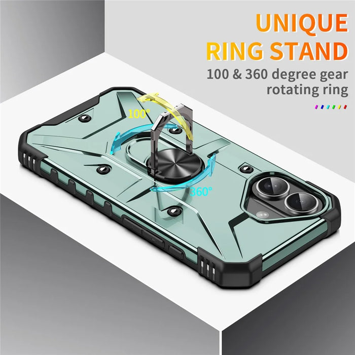 For iPhone 16 Case PC+ TPU Anti-Drop Phone Cover with Ring Kickstand - Dark Green - 7