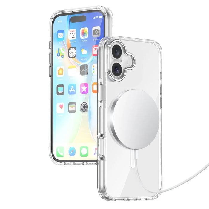 For iPhone 16 Plus Case Compatible with MagSafe Airbag Design PC+TPU Clear Phone Cover - 7