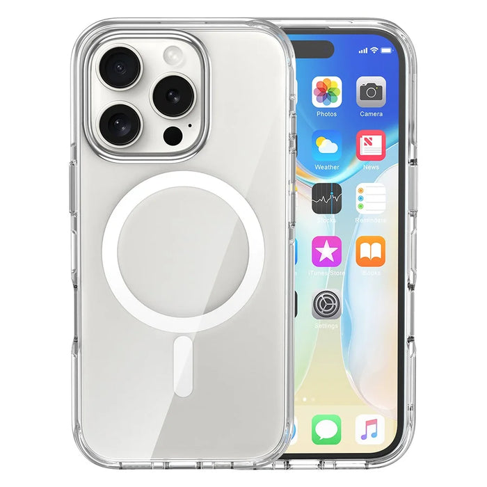 For iPhone 16 Pro Case Compatible with MagSafe Airbag Design PC+TPU Clear Phone Cover - 1