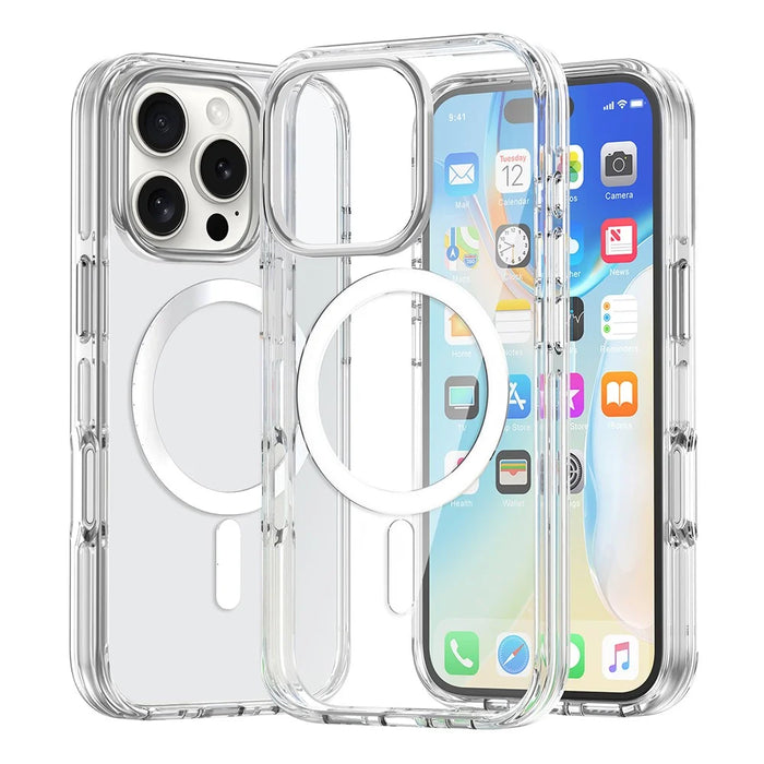 For iPhone 16 Pro Case Compatible with MagSafe Airbag Design PC+TPU Clear Phone Cover - 4