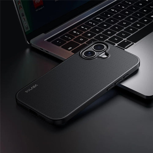 SULADA For iPhone 16 Plus Case Compatible with MagSafe Metal Lens Frame PU+TPU Phone Cover - Black - 1