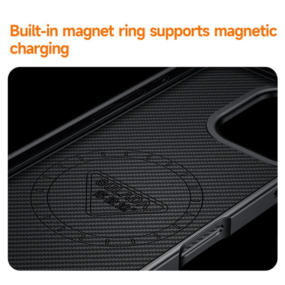 SULADA For iPhone 16 Plus Case Compatible with MagSafe Metal Lens Frame PU+TPU Phone Cover - Black - 3