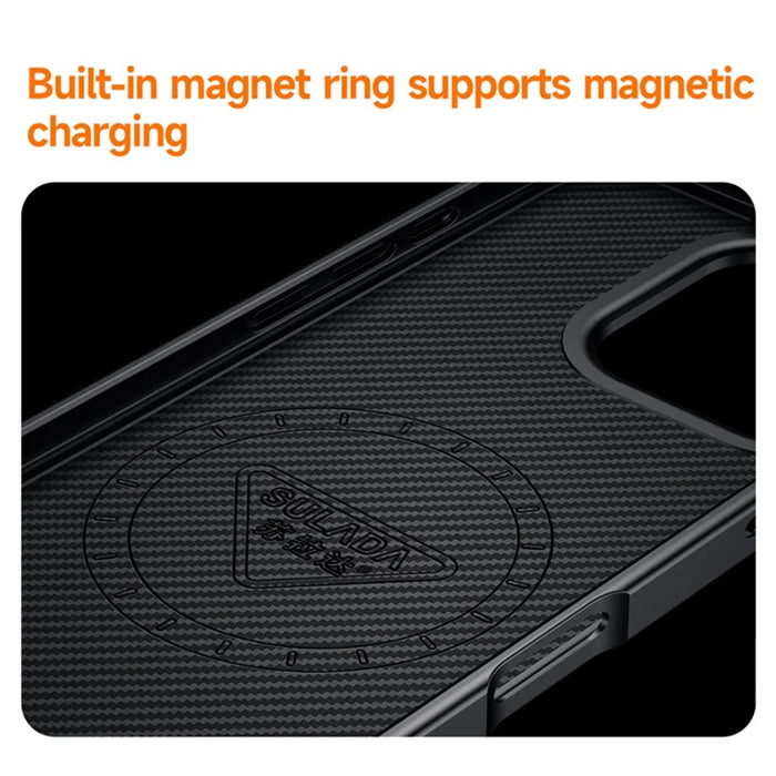 SULADA For iPhone 16 Case Compatible with MagSafe Metal Lens Frame PU+TPU Phone Cover - Black - 3