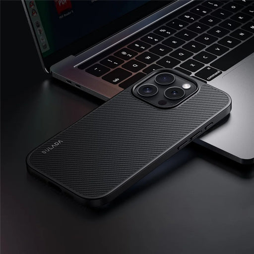 SULADA For iPhone 16 Pro Max Case Compatible with MagSafe Metal Lens Frame PU+TPU Phone Cover - Black - 1