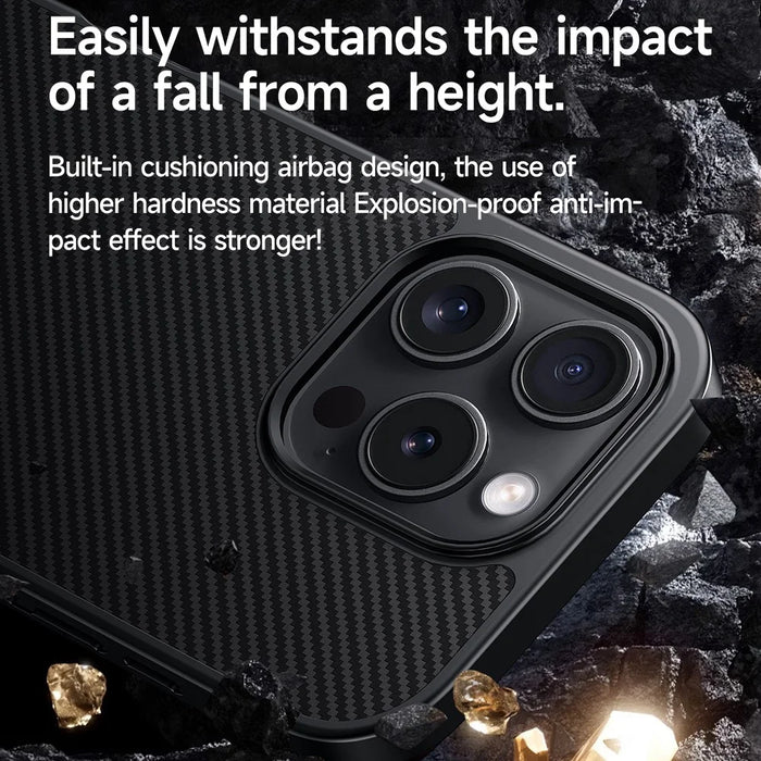 SULADA For iPhone 16 Pro Max Case Compatible with MagSafe Metal Lens Frame PU+TPU Phone Cover - Black - 4