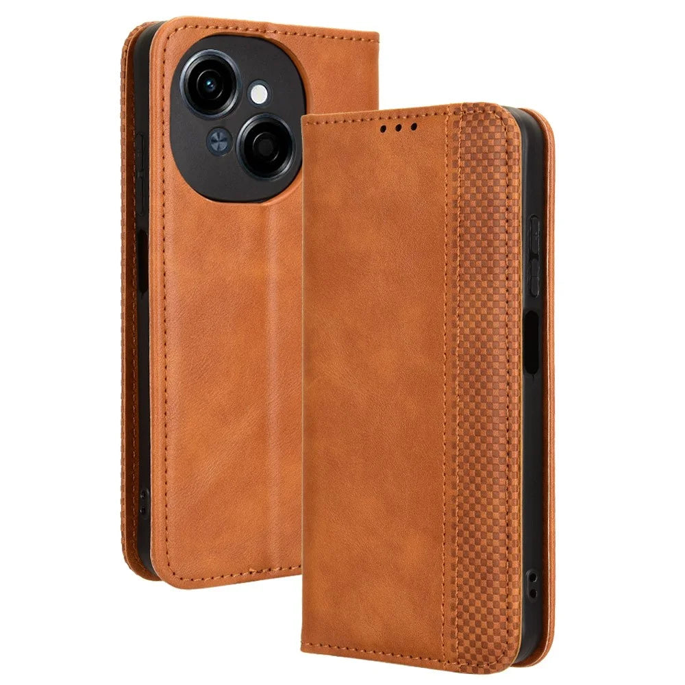 For TECNO Spark Go 2025 / Spark Go 1 / Pop 9 4G Leather Case Wallet Stand Retro Texture Phone Cover - Brown - 1
