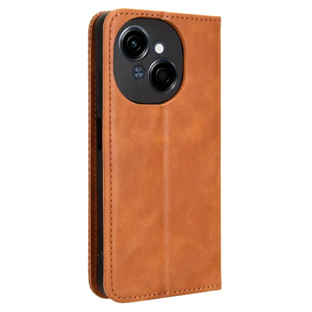 For TECNO Spark Go 2025 / Spark Go 1 / Pop 9 4G Leather Case Wallet Stand Retro Texture Phone Cover - Brown - 7