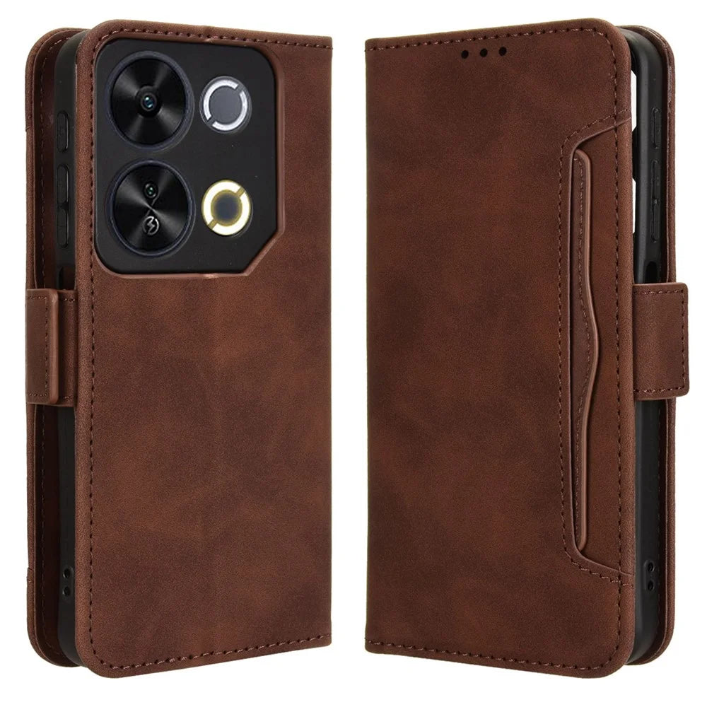 For itel P65 P671L Leather Case Phone Wallet Cover with Multiple Card Slots - Brown - 1