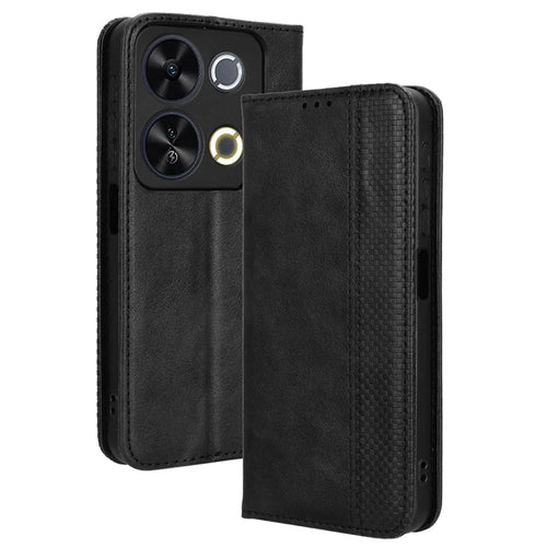 For itel P65 P671L Leather Case Wallet Stand Retro Texture Phone Cover - Black - 1