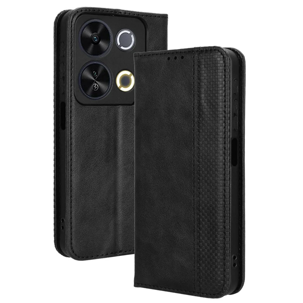 For itel P65 P671L Leather Case Wallet Stand Retro Texture Phone Cover - Black - 1