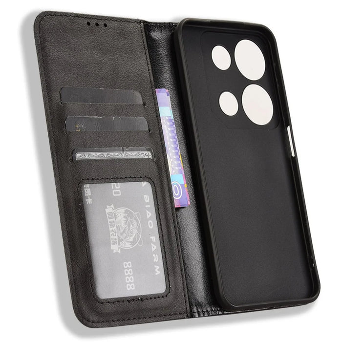 For itel P65 P671L Leather Case Wallet Stand Retro Texture Phone Cover - Black - 5