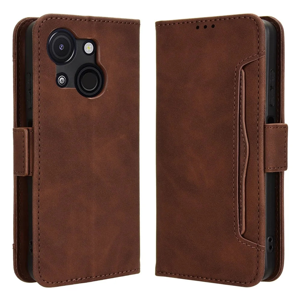 For itel A50C A669L Leather Case Phone Wallet Cover with Multiple Card Slots - Brown - 1